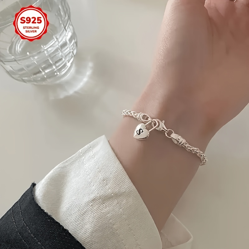 Women's 925 Silver Heart-Shaped Lock Bracelet, Daily Wear